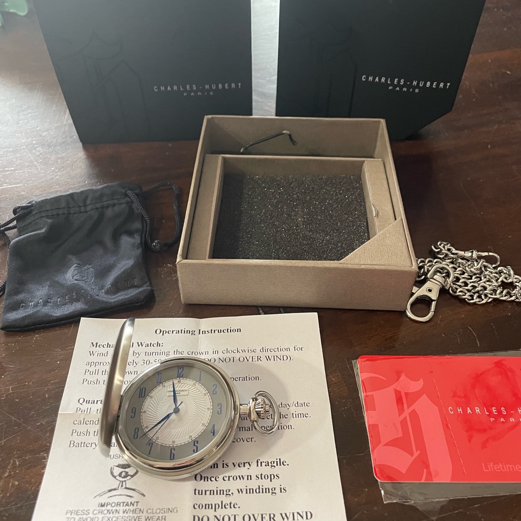 Charles Hubert Satin Stainless Hunter Case White Dial Pocket Watch Xwa6118